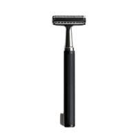 Elegant black safety razor resting on a clean transparent background for grooming enthusiasts, Black safety razor on transparent backgroundfile png
