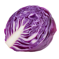 Fresh red cabbage slice with vibrant purple leaves on a transparent background showcasing its crisp texture, Red cabbage slice with leaf isolated on transparent background png