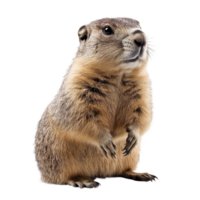 ein neugierig Murmeltier Stehen aufrecht auf ein sauber transparent Hintergrund, präsentieren es ist Eigenschaften im ein natürlich Pose, Murmeltier auf transparent Hintergrund png