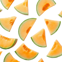 Fresh cantaloupe melon slices displayed on a transparent background for a vibrant and healthy food arrangement, cantaloupe melon slices on transparent background png