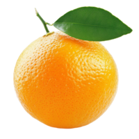 Fresh, ripe orange with green leaf resting on a transparent background for a vibrant and nutritious presentation, sweet ripe orange on transparent background png