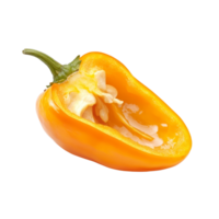 Half of a fresh orange pepper cut open against a clean transparent background showcasing its interior texture, half orange pepper on transparent background png