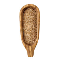 Quinoa grains in a wooden scoop on a clean transparent background showcasing the natural texture and color of the seeds, Quinoa in wood scoop on transparent background png