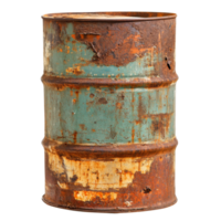 An old rusty oil barrel stands alone against a transparent background, showcasing its weathered and worn surfaces, old rusty oil barrel isolated on transparent background png