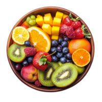 A vibrant healthy bowl filled with a variety of fresh fruits on a clean transparent background, Healthy bowl of fruits on transparent background png