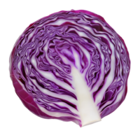 Freshly sliced red cabbage with vibrant purple leaves on a clean transparent background for culinary presentation, Red cabbage slice with leaf isolated on transparent background png