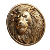 Detailed lion coin render displayed against a black background showcasing exquisite texture and design, Lion Coin 3d render on black background isolated png