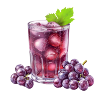 Freshly served glass of grape juice with ice and grapes on a transparent background, glass of grapes juice on transparent background png