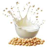 Soybeans surrounded by splashing milk in a dynamic display of flavor and nutrition against a transparent background, Soybeans with milk splashing isolated png