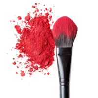 Red makeup paint powder and brush arranged neatly on a clean transparent surface for artistic applications, red makeup paint powder and brush isolated ontransparent background png
