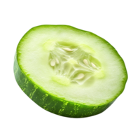 Fresh cucumber slice isolated on a bright transparent background showcasing its juicy texture and seeds, Slice of cucumber isolated on transparent background png