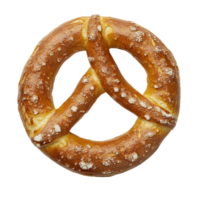 Topdown view of a freshly baked pretzel on a clean surface showcasing its golden brown color and unique shape, Topdown view of a single pretzel on a clear or transparent background png
