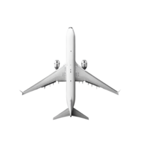 Aerial view of a modern airplane on a minimalist transparent background showcasing its sleek design and structure, Plane on transparent background png