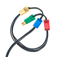 Connection cable wire junction with colored connectors on a transparent background for visual clarity and organization, connection cable wire point on transparent backgroundfile png