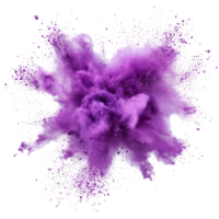 Purple powder explosion isolated on a transparent background depicting vivid color dispersion and texture dynamics, purple powder pulver explosion isolated on transparent background png
