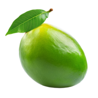 Fresh green mango with a vibrant leaf set against a clean transparent background ideal for culinary inspiration, green mango isolated on transparent background png