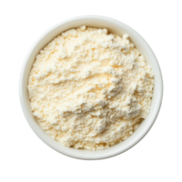 Whey protein powder in a bowl showcasing nutritional supplement on a clean transparent surface, whey protein in a bowl on transparent background png