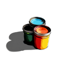 Three vibrant paint cans casting colorful shadows on a transparent background with a focus on artistry and creativity, of paint cans, file of isolated object with shadow on transparent background png