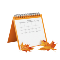 October calendar on table with autumn leaves isolated on transparent background for seasonal planning, table calendar 2023 october isolated on transparent background png