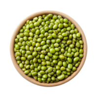 A bowl of fresh mung beans on a bright transparent background showcasing their vibrant green color and texture, Mung beans isolated on transparent background png