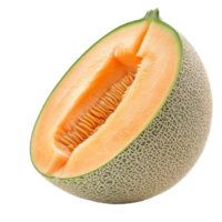 Fresh cantaloupe melon halved, showcasing vibrant orange flesh and seeds against a clean transparent background, cantaloupe melon isolated on transparent background png
