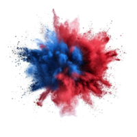Colorful explosion of red and blue powder in an isolated setting creating a dramatic effect, red and blue color powder pulver explosion isolated on transparent background png