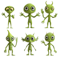 Colorful alien characters waving joyfully on a bright transparent background in a playful display, Alien Characters Waving on transparent background png