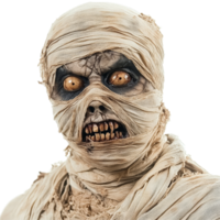 A terrifying Halloween mummy with glowing eyes on a transparent background ready to spook any viewer, Terrifying halloween mummy on transparent background png