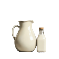 Milk jug and bottle of milk on a simple background, showcasing fresh dairy products in a minimalistic setting, Milk in a jug and a bottle of milk png