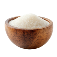 vers suiker zit in een houten kom tegen een knapperig transparant achtergrond klaar voor culinaire gebruiken, suiker in hout kom Aan transparant achtergrond png