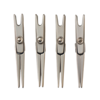 Shiny stainless clothespins arranged neatly on a transparent surface for laundry or crafting uses, Stainless clothespins on transparent backgroundfile png
