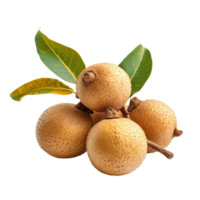 Fresh longan with green leaves arranged on a clean transparent background showcasing its tropical appeal and natural texture, Longan on transparent background png