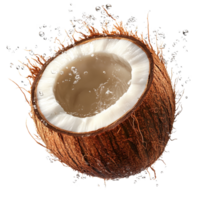 Boiled coconut with water splashing on a transparent background showcasing a fresh, natural scene, boil coconut on transparent background png