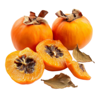 Fresh and dried persimmons arranged beautifully against a clear transparent background, ripe persimmons and dry isolated on transparent background png