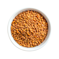 Uncooked lentils in a transparent bowl on a plain background ready for cooking in a healthy meal preparation, Uncooked lentils in transparent bowl isolated on transparent background png