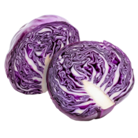 Sliced red cabbage displayed on a clean transparent surface highlighting its vibrant color and intricate internal patterns, Sliced red cabbage isolated on transparent background png