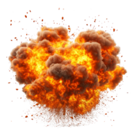 A powerful fire explosion erupts, showcasing bright flames and thick smoke on a transparent backdrop, big fire explosion isolated on transparent background png