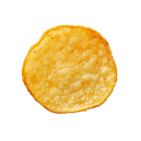 Single round potato chip on a clean transparent background, showcasing its crispy texture and golden color, single round shape potato chip isolated on transparent background png