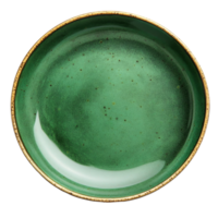 A beautiful green plate with a glossy finish set against a simple transparent background for a minimalist dining approach, green plate on transparent background png