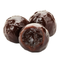 Chocolate jujube balls displayed on a pristine transparent background showcasing their glossy texture and rich color, chocolate jujube on on transparent background png