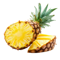Freshly sliced pineapple with bright yellow flesh displayed on a clean transparent background for culinary purposes, slice pineapple on transparent background png
