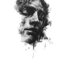 Abstract charcoal portrait on transparent background showcasing a figures contemplative expression and emotive details, charcoal on transparent background png
