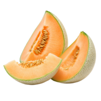 Cantaloupe melon slices with seeds arranged on a fresh transparent background, cantaloupe melon with seeds isolated on watermelon on transparent background png