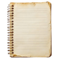 Striped notebook paper with spiral binding placed on a clean transparent background for writing and creativity activities, striped notebook paper on isolated on transparent background png