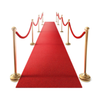 Red carpet with velvet ropes and golden stanchions in an isolated area for events or ceremonies, red carpet, file of isolated object with shadow on transparent background png