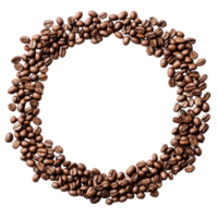 Coffee beans arranged in a circular pattern creating an empty space against a clean transparent background, Coffee beans with round copyspace against transparent background png