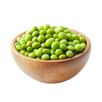 Fresh green soybeans piled in a wooden bowl on a transparent background for healthy eating options, Green soy beans in wood bowl isolated on transparent background png
