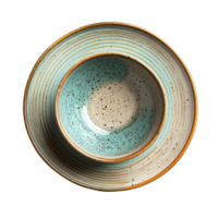 Elegant ceramic plate and bowl set with a calming turquoise hue displayed on a clean transparent background, ceramic plate and bowl on transparent background png