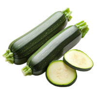Fresh green zucchini with sliced pieces on a clean transparent background showcasing vibrant colors and textures, green zucchini with slice isolated on transparent background png