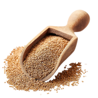 Amaranth seeds spilling from a wooden scoop on a transparent background showcasing their natural texture, amaranth seeds on wooden scoop on transparent background png